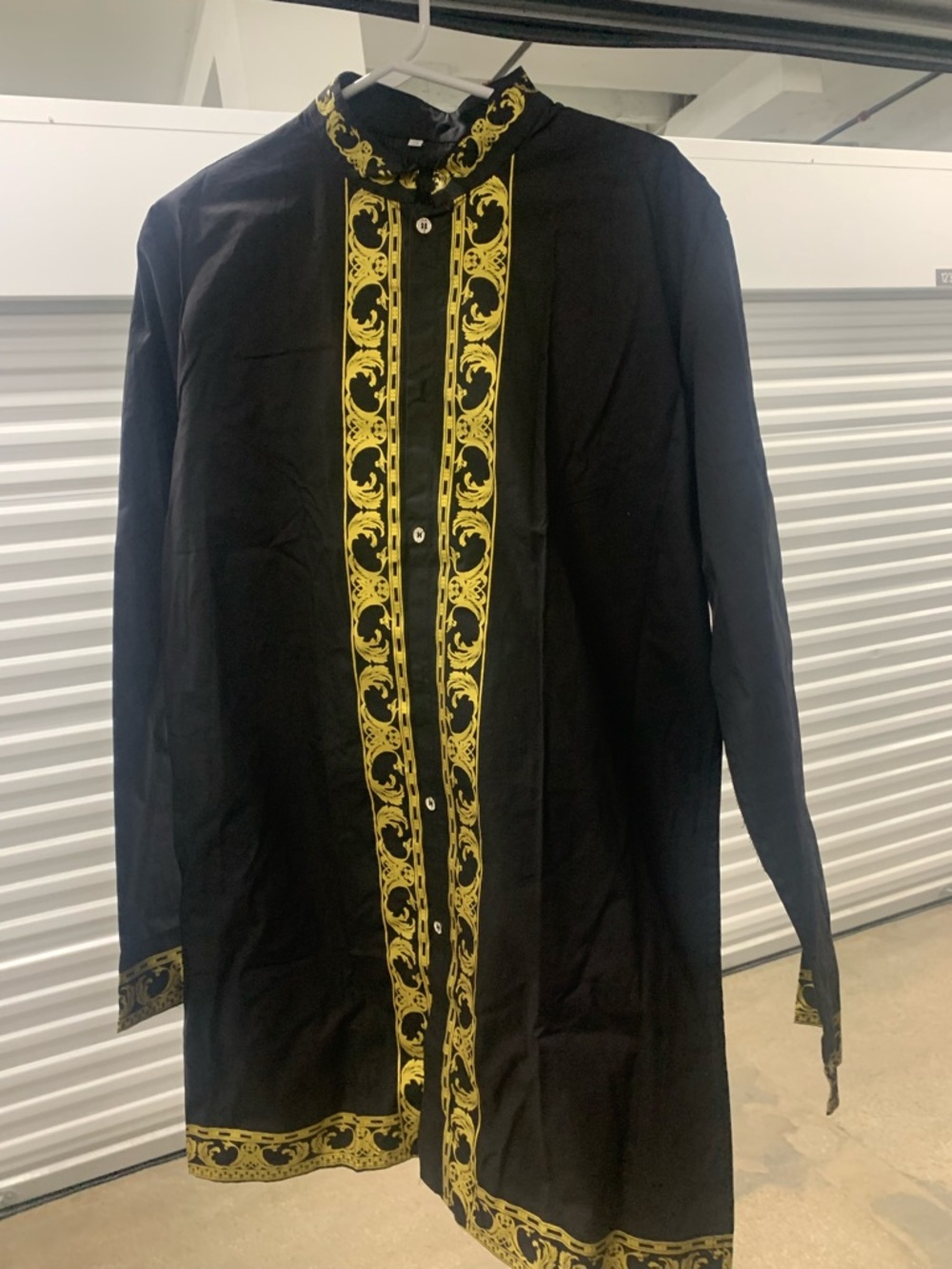 Black Longline Men's Shirt Jacket with Gold Baroque Trim